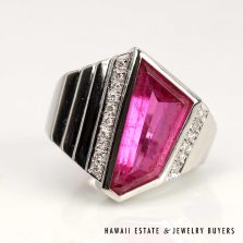 15.6g Platinum 4.37 Pink Tourmaline 0.14ctw Diamond Ring Size 6