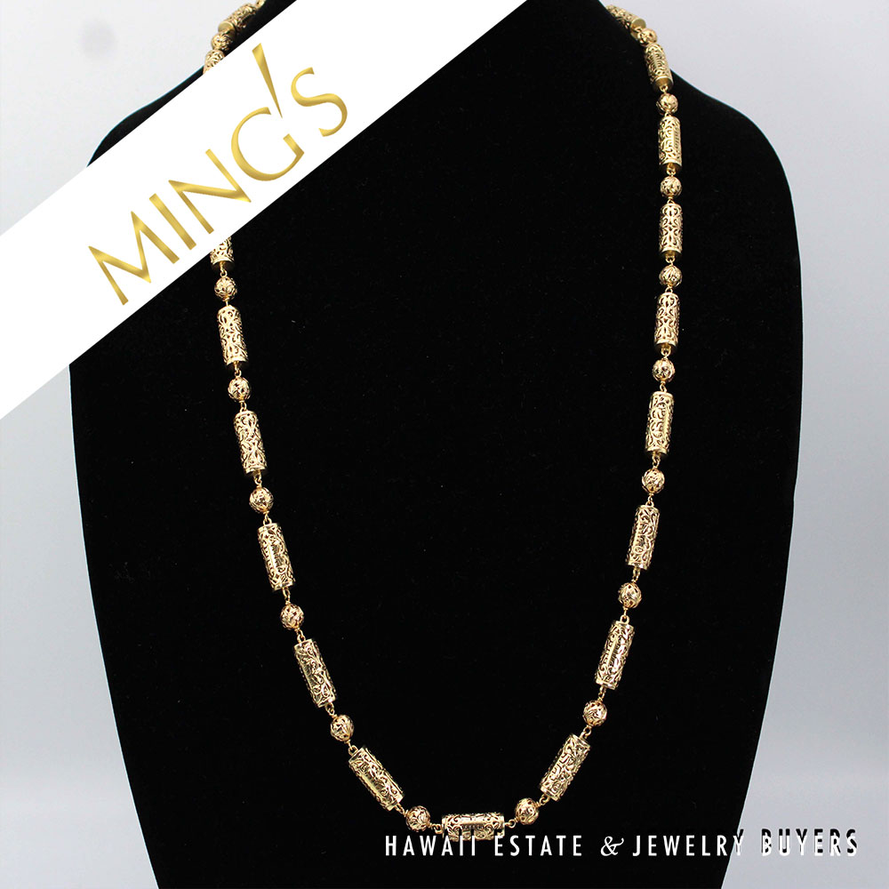 Ming's 77.9g 14KYG Ball & Cylinder Shou Necklace 33