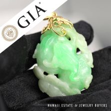 GIA Moss in Snow Jade Carved Frog 32.3g 14KYG Pendant Measures 48 x 35mm