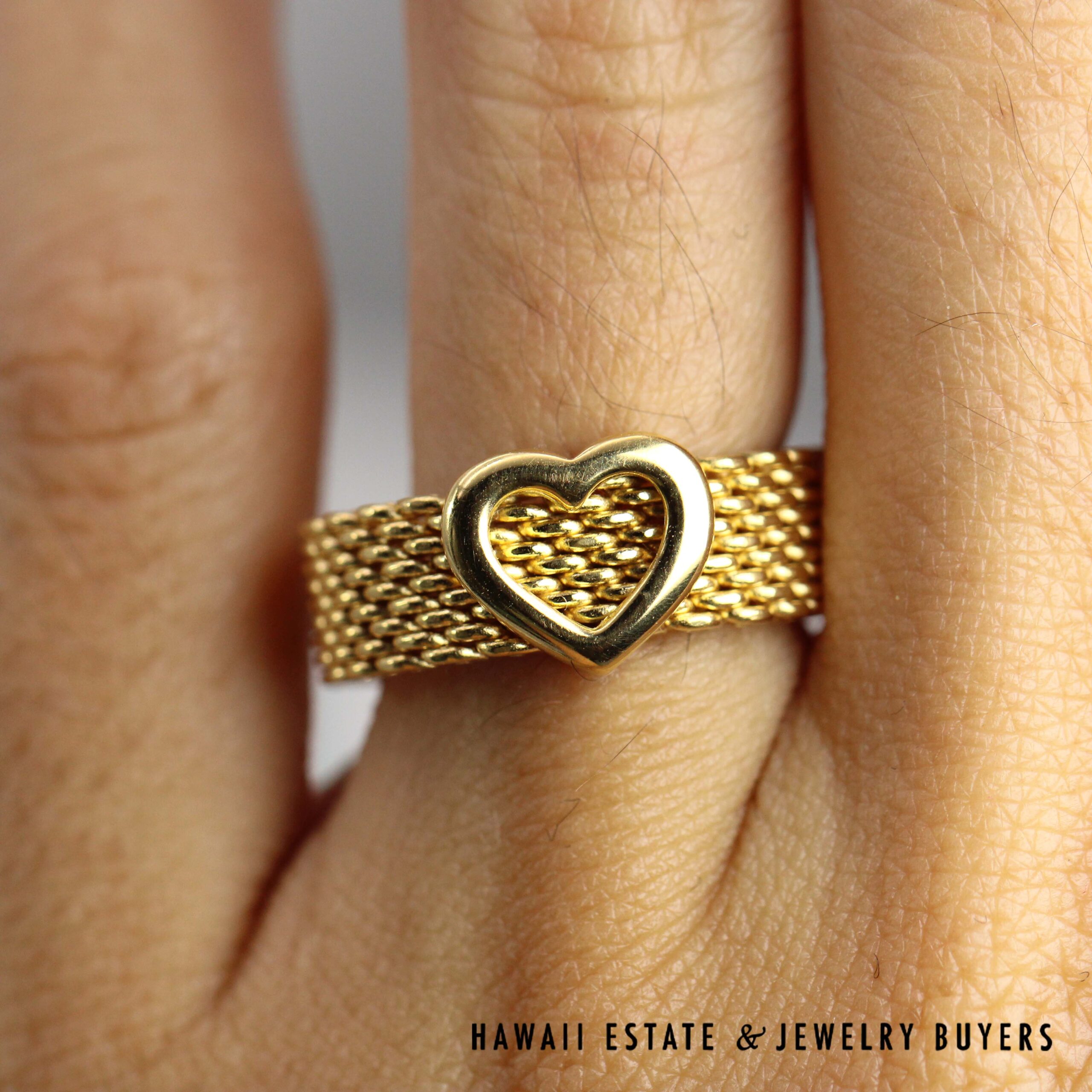 Tiffany & Co 7.3g 18KYG Somerset Mesh Heart Ring Size 5.5 with Box