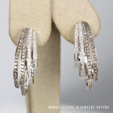 2ctw Chocolate Diamond Hoop Pierced 18K White Gold Earrings with Omega Clips