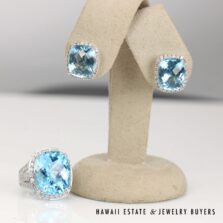 35ctw Swiss Blue Topaz and 1.10ctw Diamond 18K White Gold Ring Size 6.5 and Earrings