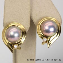 13mm Mabe Pearl and 0.12ctw Diamond 14K Yellow Gold Earrings with Retractable Post and Omega Clips