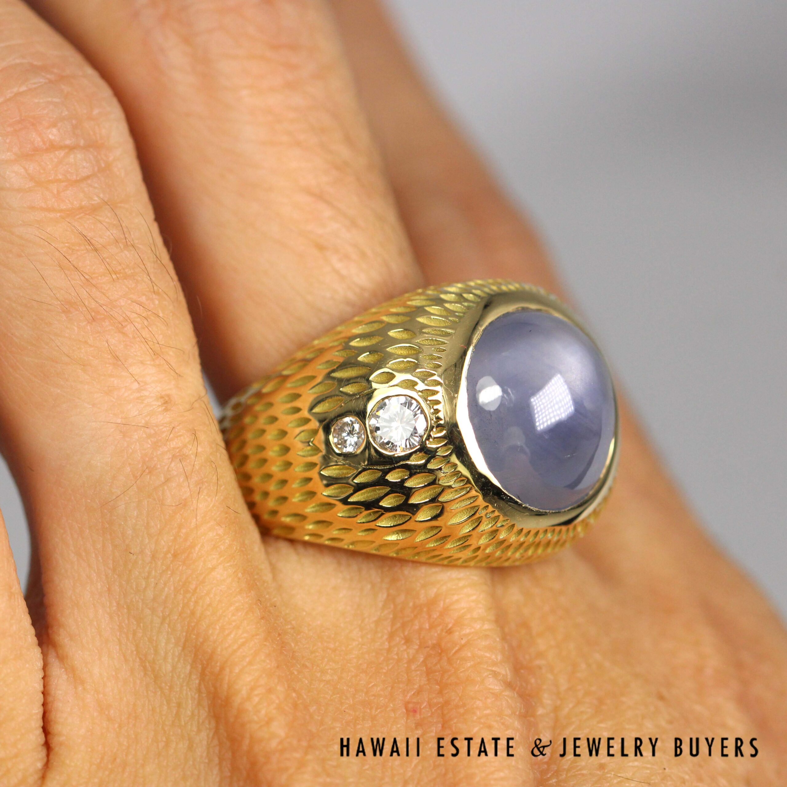 GIA 17.69ct Blue Star Sapphire Cab 0.60ctw Diamond 18K Yellow Gold Gent's Ring Size 10.5 - Image 8
