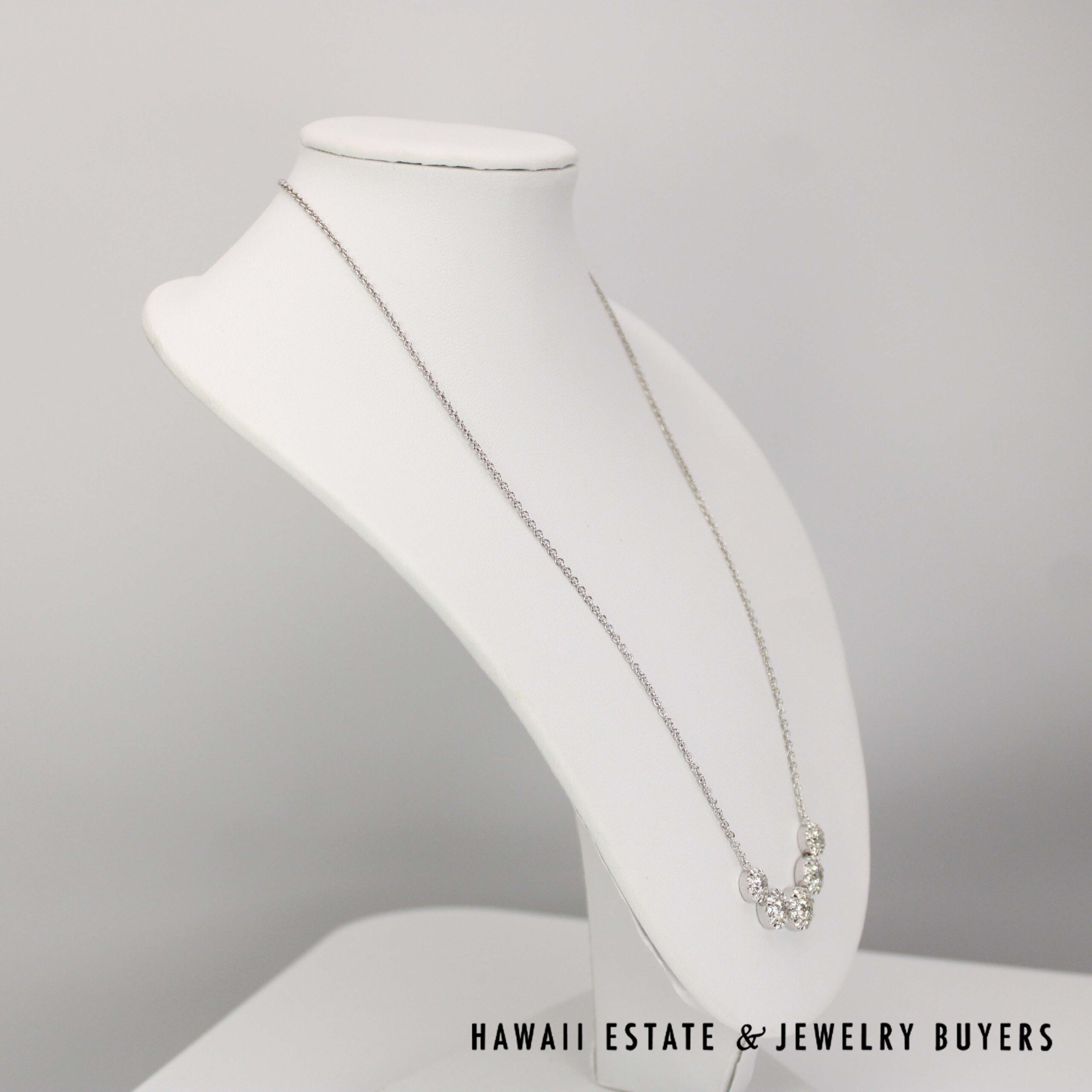 Diamond 14K White Gold Graduated Cluster Necklace 17 Inch with Appraisal - Image 5