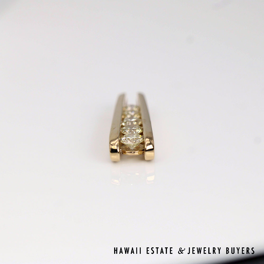 5-Stone Graduated Round Diamond 14K Yellow Gold Ladder Pendant - Image 3