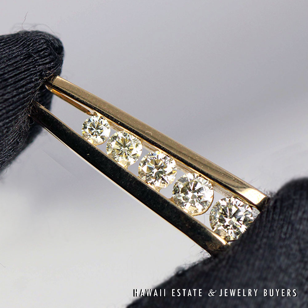5-Stone Graduated Round Diamond 14K Yellow Gold Ladder Pendant - Image 2