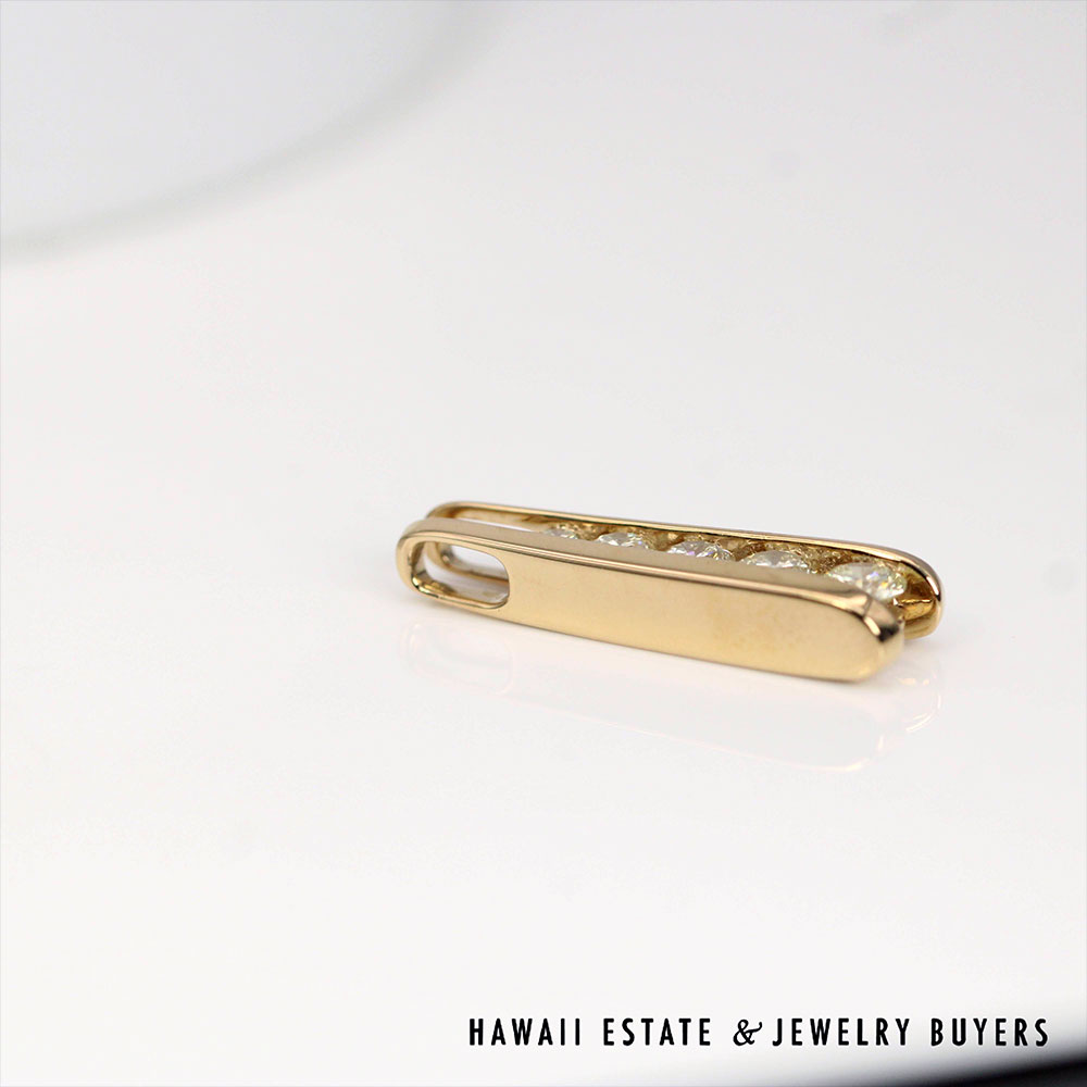 5-Stone Graduated Round Diamond 14K Yellow Gold Ladder Pendant - Image 4