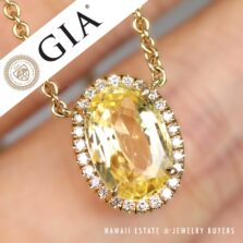 GIA 3ct Yellow Sapphire 0.13ctw Diamond 14K Yellow Gold Diamond Pendant & Necklace