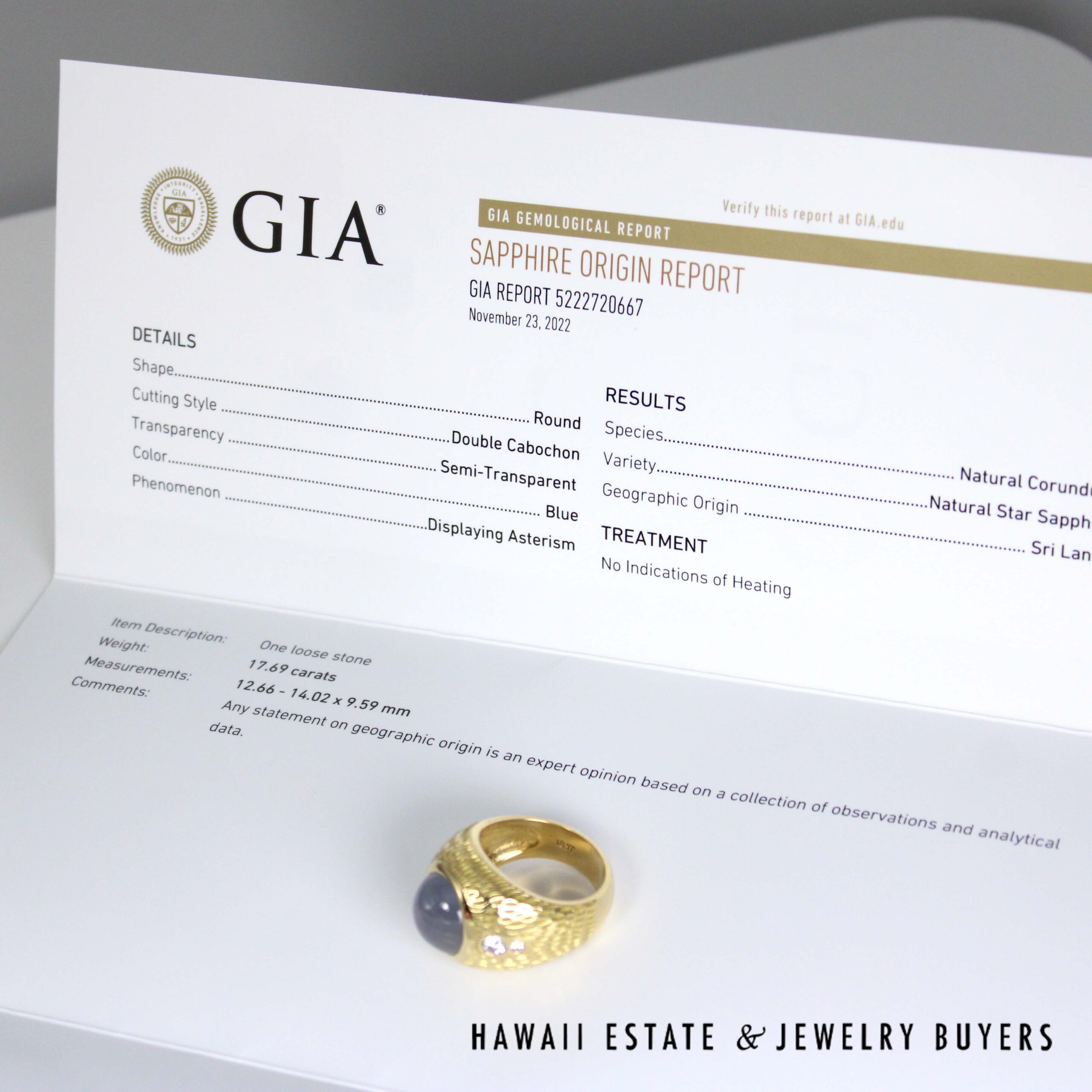 GIA 17.69ct Blue Star Sapphire Cab 0.60ctw Diamond 18K Yellow Gold Gent's Ring Size 10.5 - Image 4