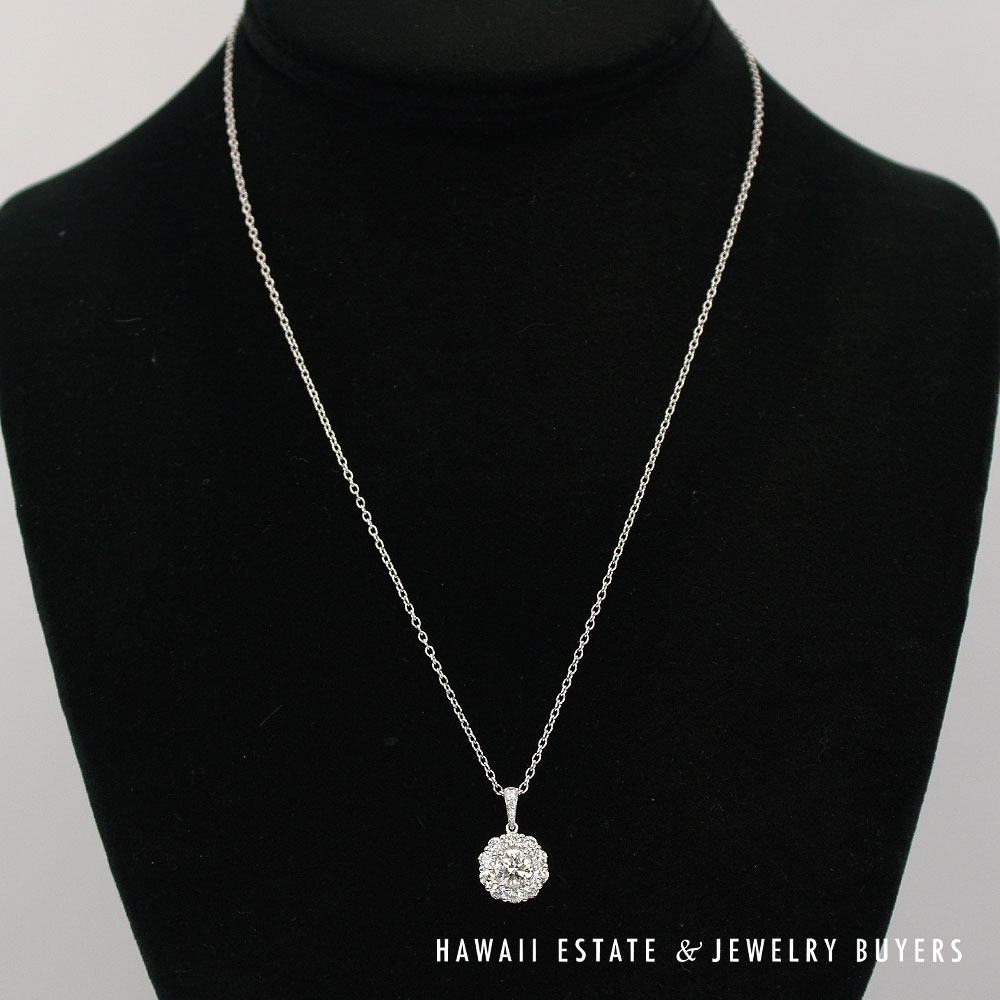 Diamond Pendant Necklace 14K White Gold with Rolo Chain 18 in - Image 2