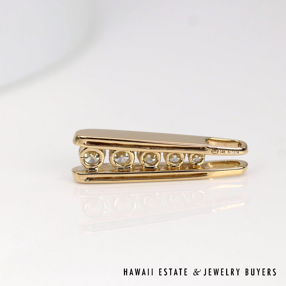 5-Stone Graduated Round Diamond 14K Yellow Gold Ladder Pendant - Image 5