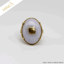 MING'S 6.4g LAVENDER JADE "GOOD FORTUNE" CHINESE CHARACTER RING SIZE 5.5