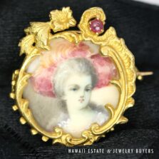 Victorian 14K Yellow Gold Hair Locket with Ruby Cabochon, Antique