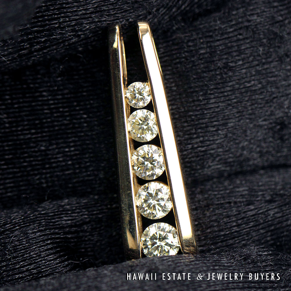 5-Stone Graduated Round Diamond 14K Yellow Gold Ladder Pendant