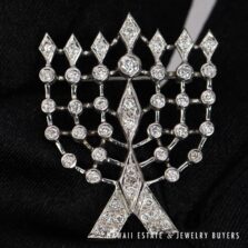 1.25ctw Diamond 14K White Gold Menorah Brooch, 39x31mm