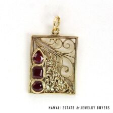 Round Emerald & Pear Cut Ruby 14K Yellow Gold Filigree Pendant