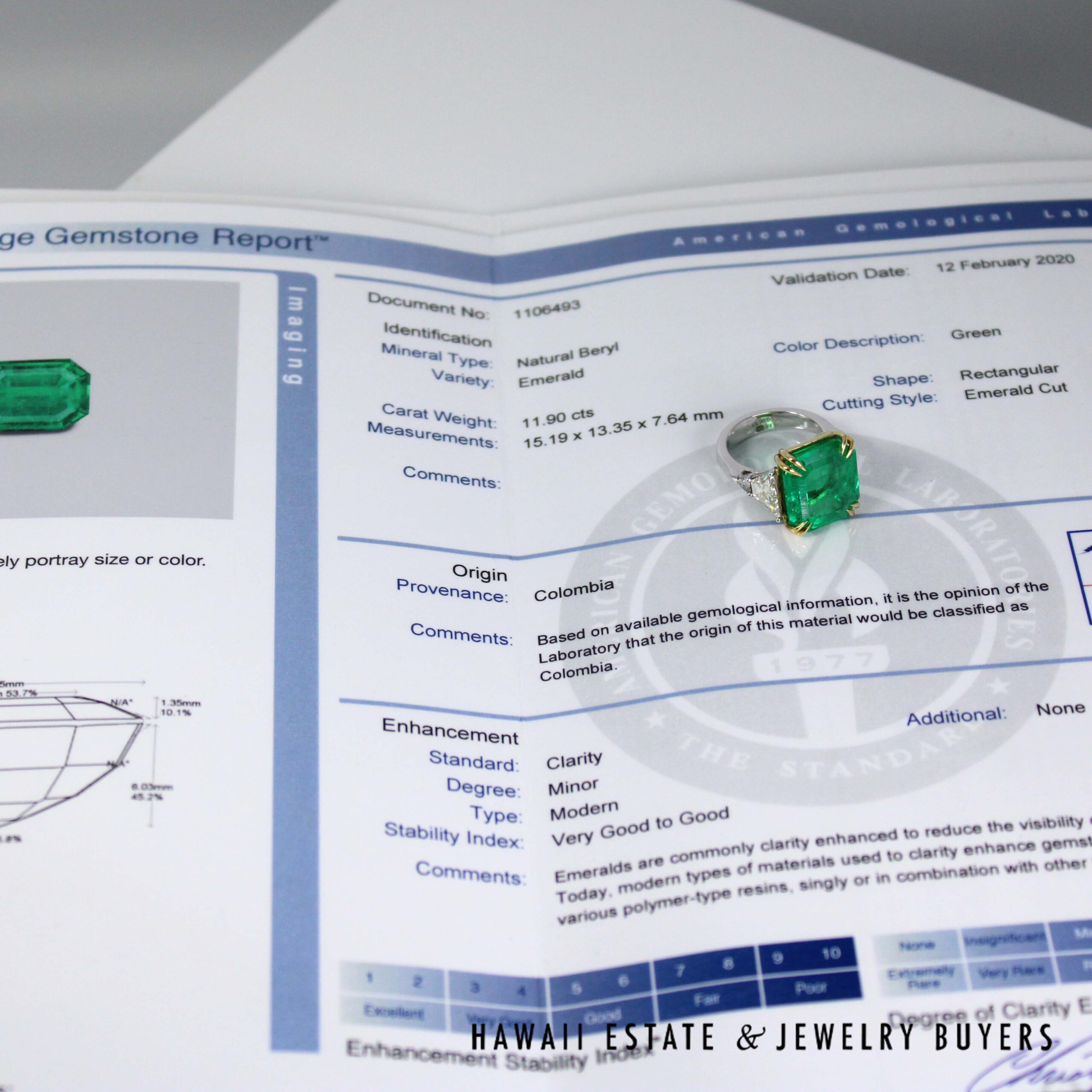 AGL 11.90ct Natural Columbian Emerald Platinum / 18K Ring Size 5.5 - Image 6