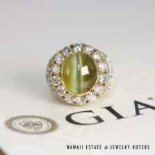 GIA 17.87ct Cat's Eye Crysoberyl 8.67ctw Diamond 18K Yellow Gold Gents Ring Size 7.5 with Appraisal