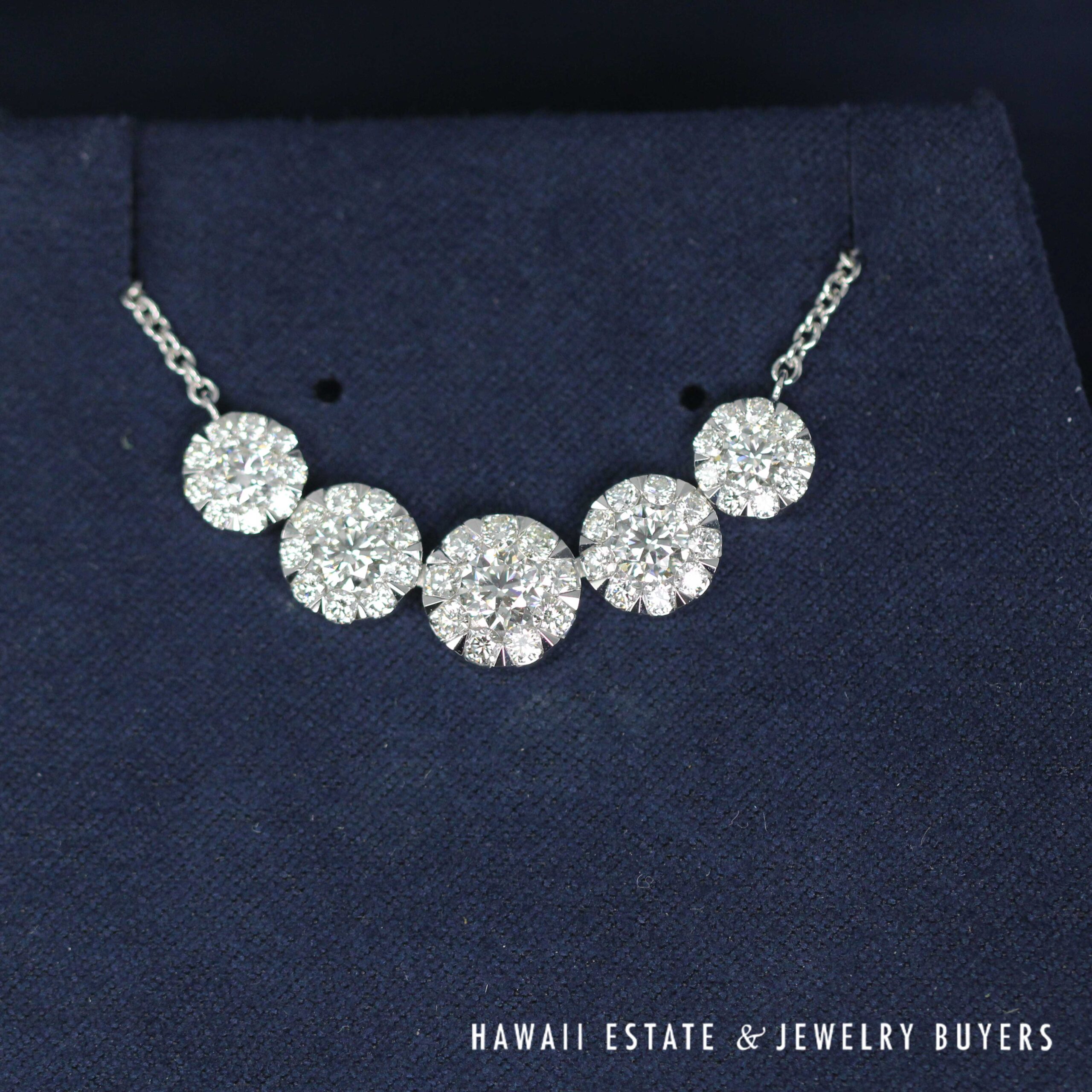Diamond 14K White Gold Graduated Cluster Necklace 17 Inch with Appraisal - Image 3