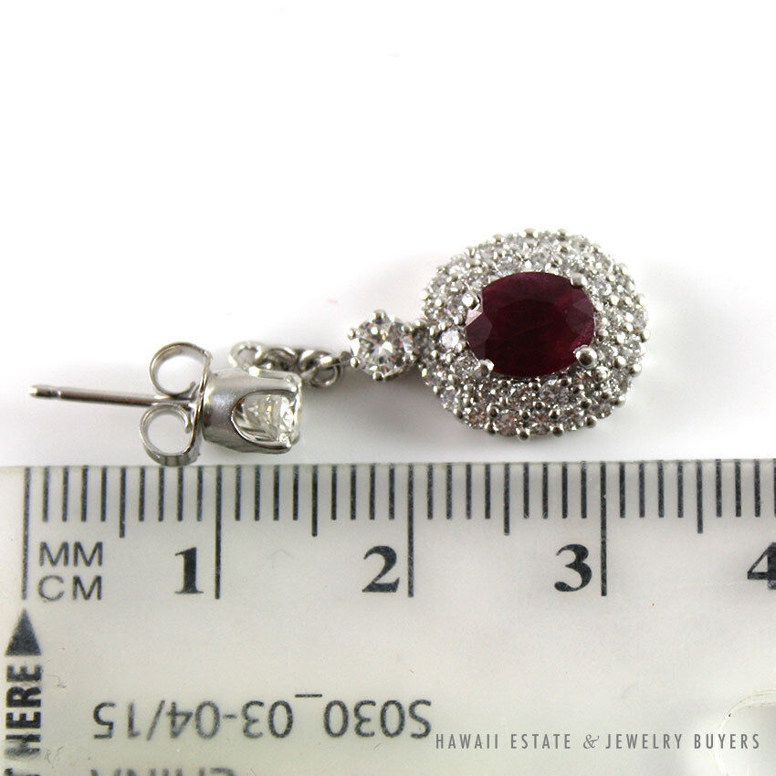 Ruby & Diamond Drop 18k White Gold Earrings - Image 6