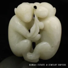 Chinese Mutton Fat Nephrite Jade Carved Two Monkeys Figurine