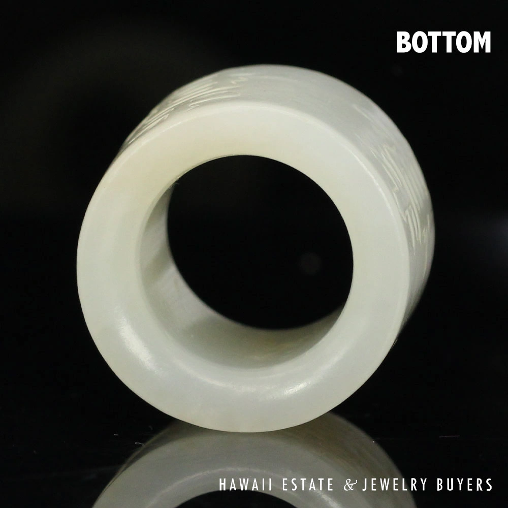 Qing Era Carved Mutton Fat Jade Longevity Archer's Ring Size 9.75 - Image 3