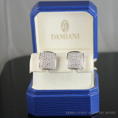 Damiani Diamond Pave Cluster 18K White Gold Earrings with Box & Papers