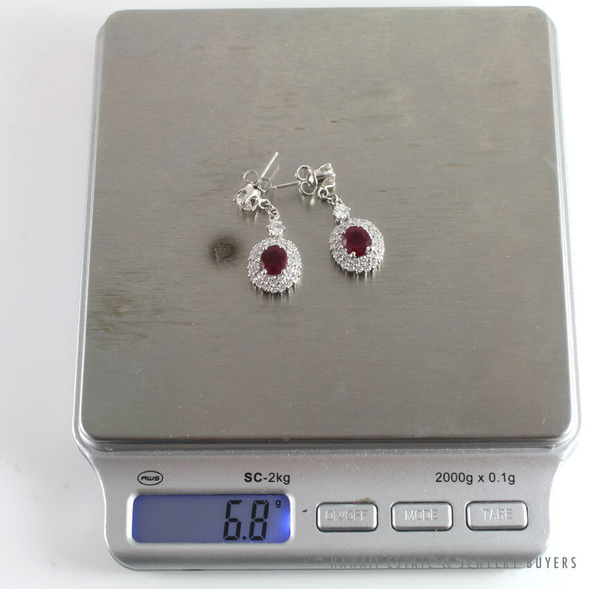 Ruby & Diamond Drop 18k White Gold Earrings - Image 7