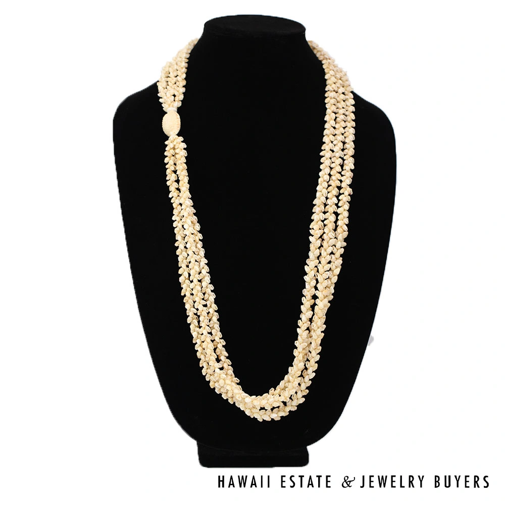 Ni'ihau Shell Lei 3-Strand Pikake Momi Lenalena Cream Necklace 36 Inch - Image 2