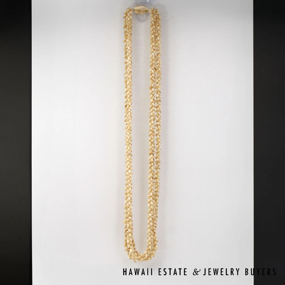Ni'ihau Shell Lei 3-Strand Pikake Momi Lenalena Cream Necklace 36 Inch - Image 7