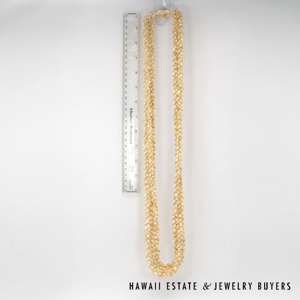 Ni'ihau Shell Lei 3-Strand Pikake Momi Lenalena Cream Necklace 36 Inch - Image 8