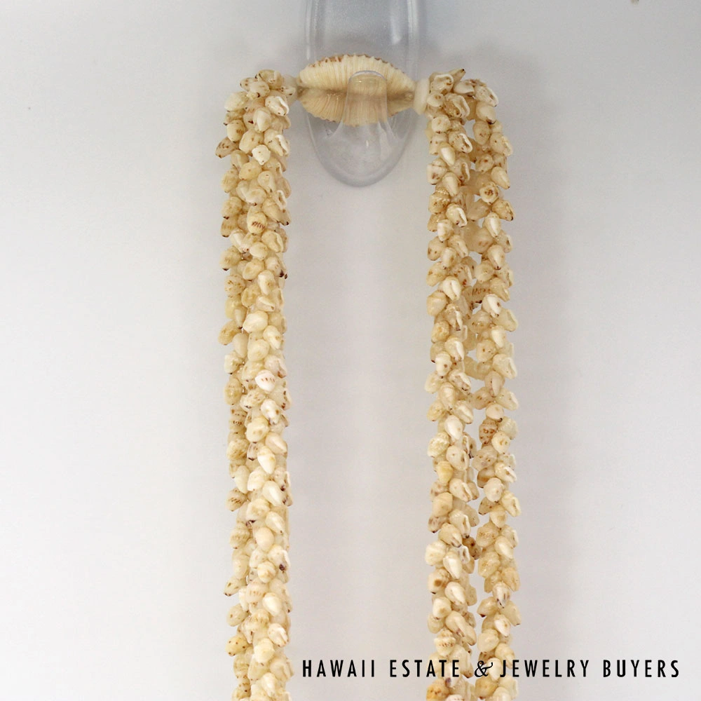 Ni'ihau Shell Lei 3-Strand Pikake Momi Lenalena Cream Necklace 36 Inch - Image 9