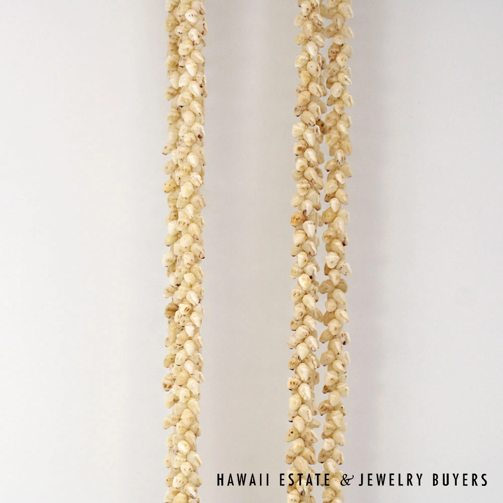 Ni'ihau Shell Lei 3-Strand Pikake Momi Lenalena Cream Necklace 36 Inch - Image 10