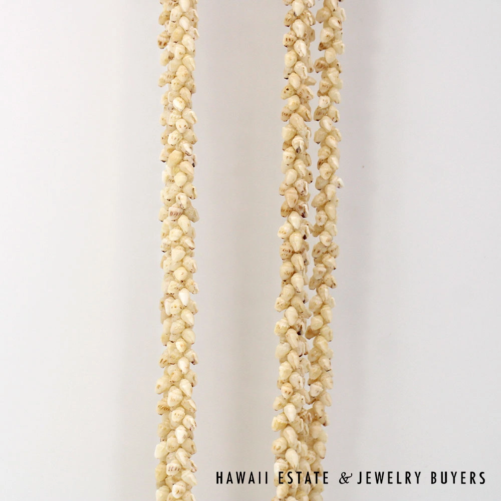 Ni'ihau Shell Lei 3-Strand Pikake Momi Lenalena Cream Necklace 36 Inch - Image 11