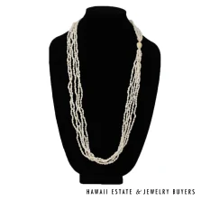 Ni'ihau Shell Lei 5-Strand Pololei Ke'oke'o White Laiki Poleholeho 37 Inch