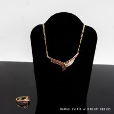 Ruby & Diamond 18K & 14K Yellow Gold Figaro Necklace & Ring Set Size 6.75