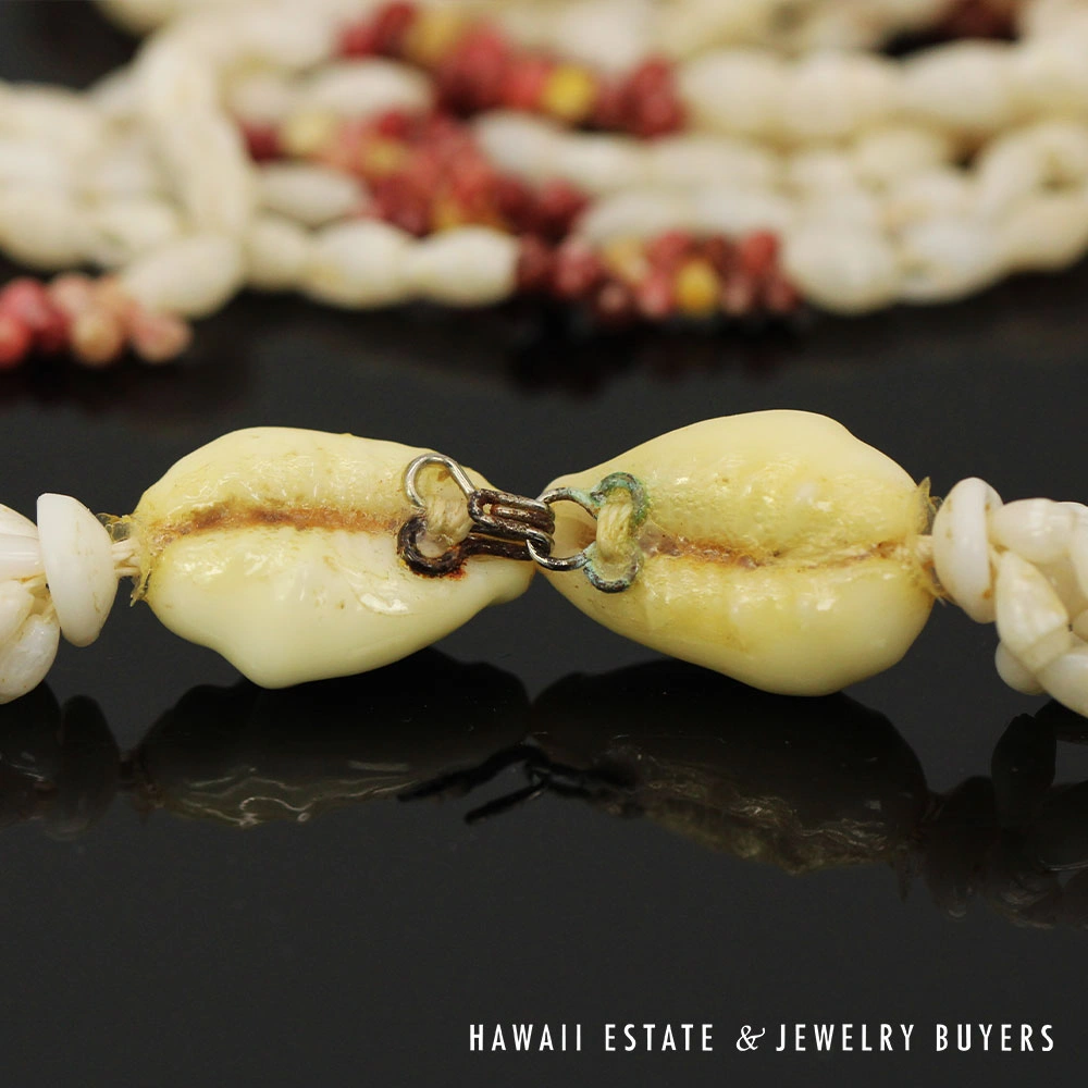 Ni'ihau shell lei Kipona Maunaloa and Pololei Kahelelani and Laiki Ke'oke'o, Ula Ula, Akua Pua, Kamoa, Maku'e.