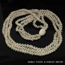 Three-Strand Ni'ihau Shell Lei: 38 inch Pikake Momi Uli Uli