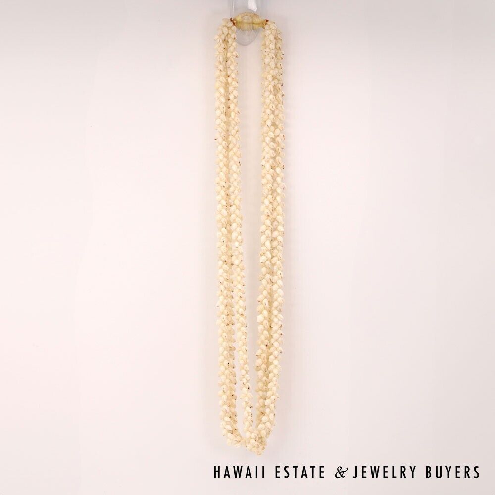 Ni'ihau Shell Lei 3-Strand Pikake Momi Ke'oke'o White 30 Inch - Image 6