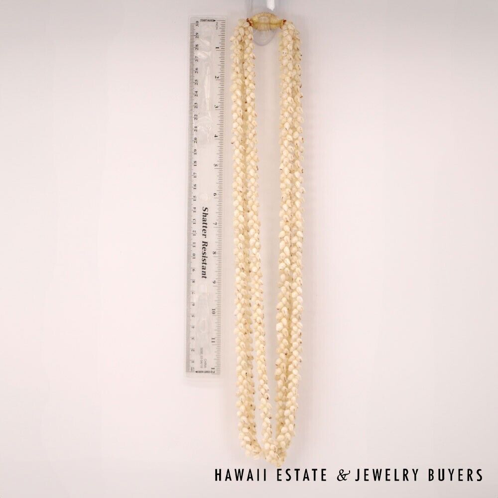 Ni'ihau Shell Lei 3-Strand Pikake Momi Ke'oke'o White 30 Inch - Image 5