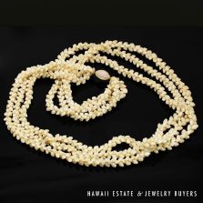 3-Strand Ni'ihau Shell Lei: Pikake Momi Ke'oke'o 35 inches #CT070822-02