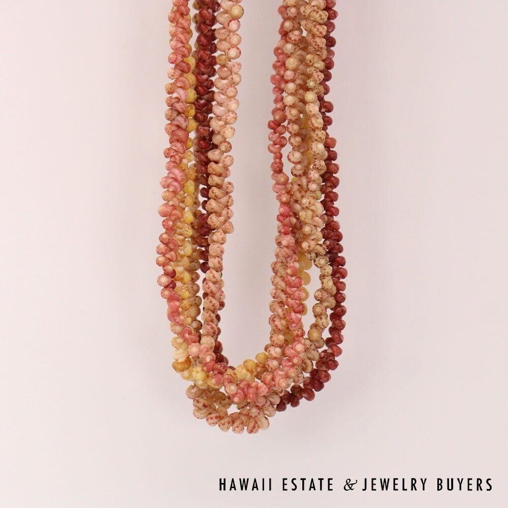 Five-Strand Multi-Color Ni'ihau Shell Necklace: Maunaloa 17 inches #2723-02 - Image 6