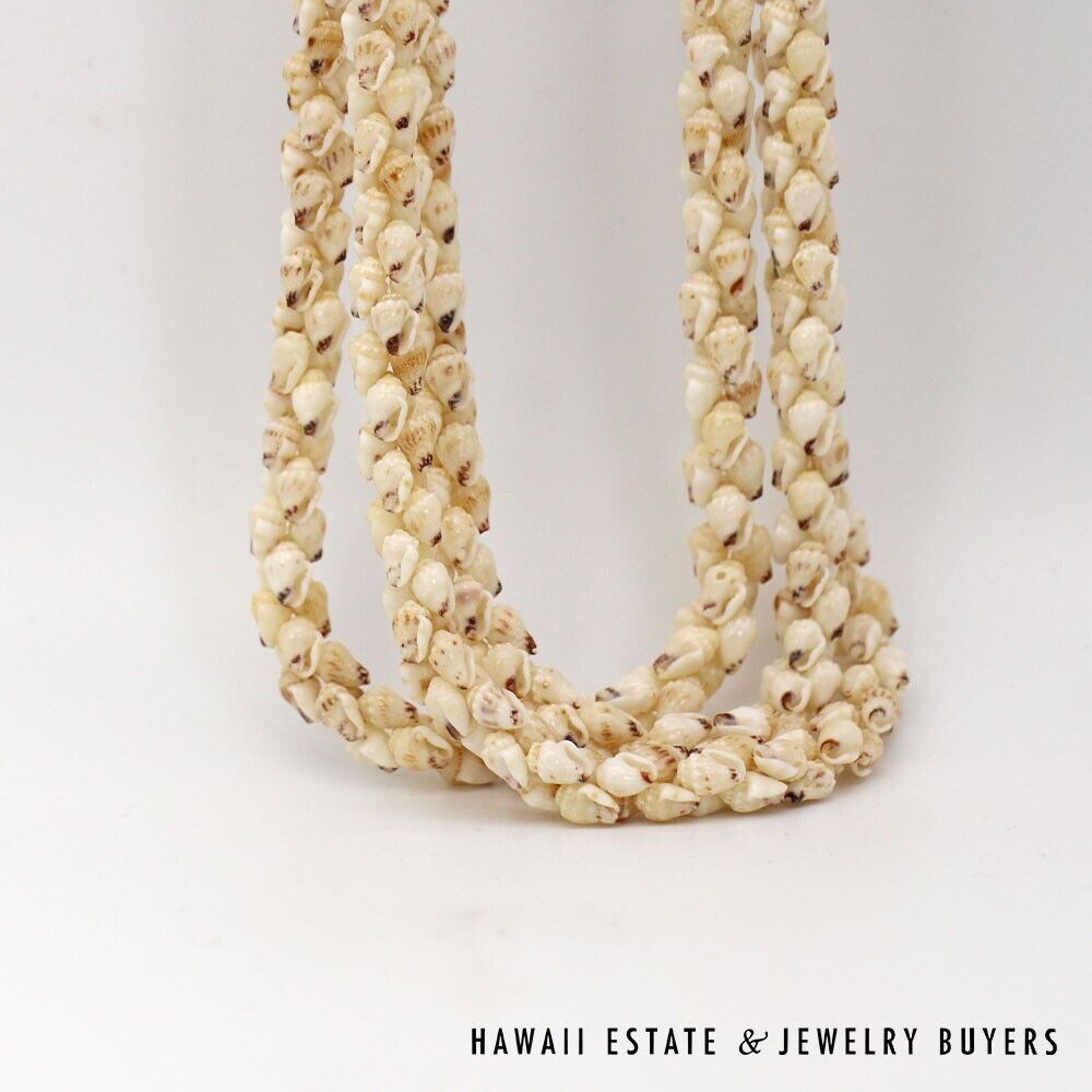 3-Strand Ni'ihau Shell Lei: 41" Poe'Poe Paha Momi Lenalena Kua Ele #111623-01 - Image 9
