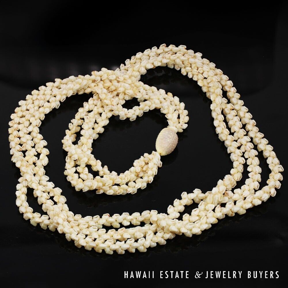 Ni'ihau Shell Lei 3-Strand Pikake Momi Cream 38 Inch Hawaiian Necklace