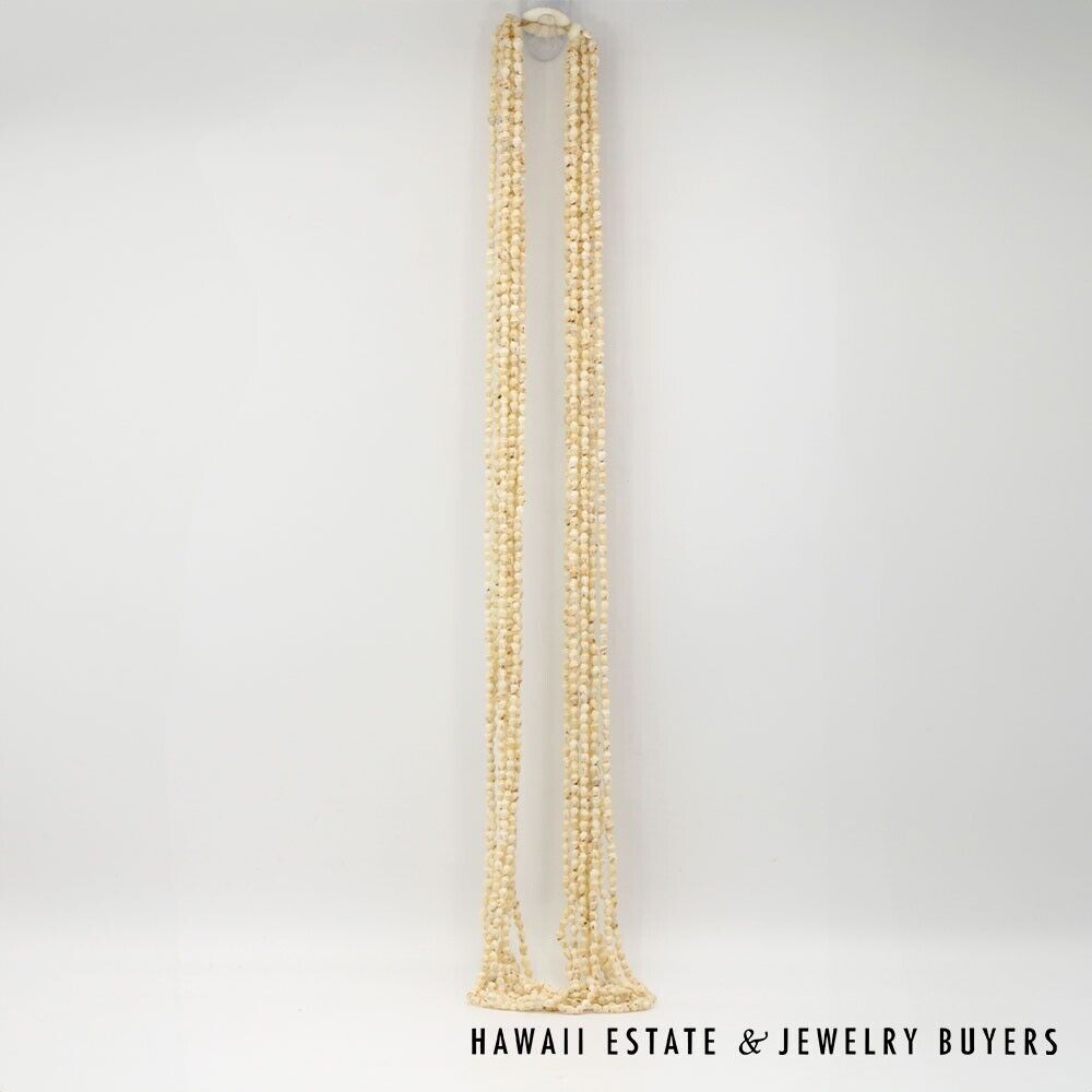 Ni'ihau Shell Lei 10-Strand Pololei Momi Cream 48 Inch Genuine Hawaiian Necklace - Image 4