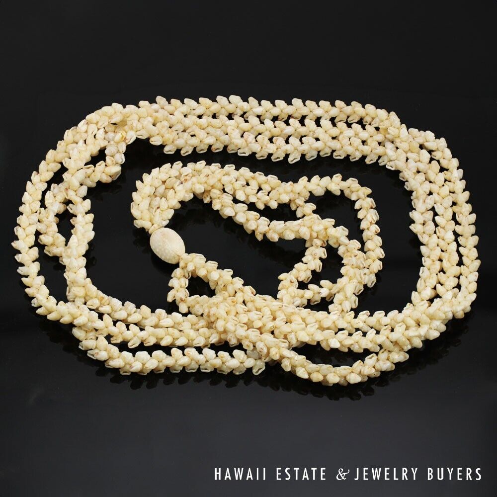 Ni'ihau Shell Lei 3 Strand Pikake Momi Lenalena Poleholeho Apu'upu'u 38 Inch
