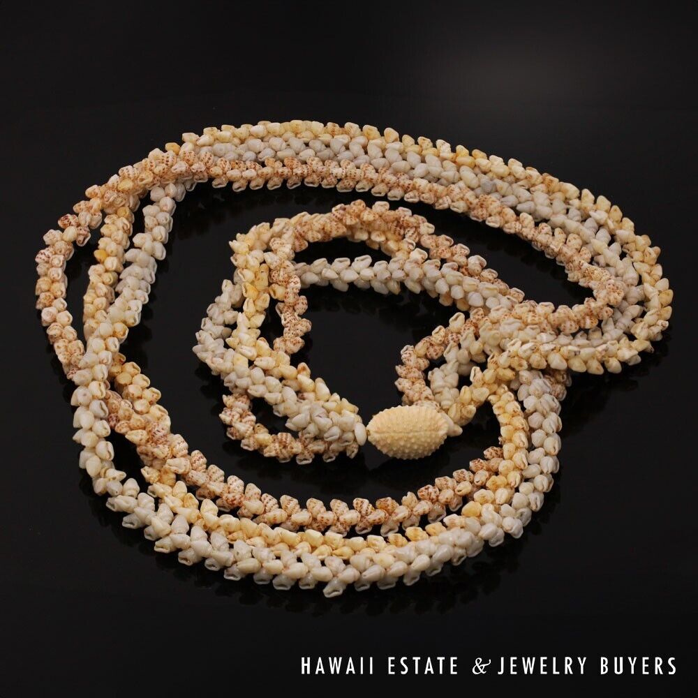 Ni'ihau Shell Lei 3-Strand Pikake Momi Multi-Color 38 Inch Hawaiian Necklace