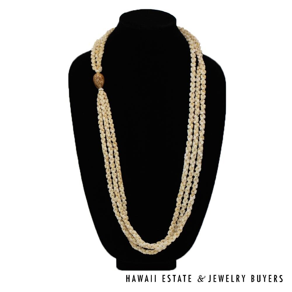 3-Strand Ni'ihau Shell Lei: Poe Poe Momi Lenalena 38 inches #LK021820-01 - Image 2