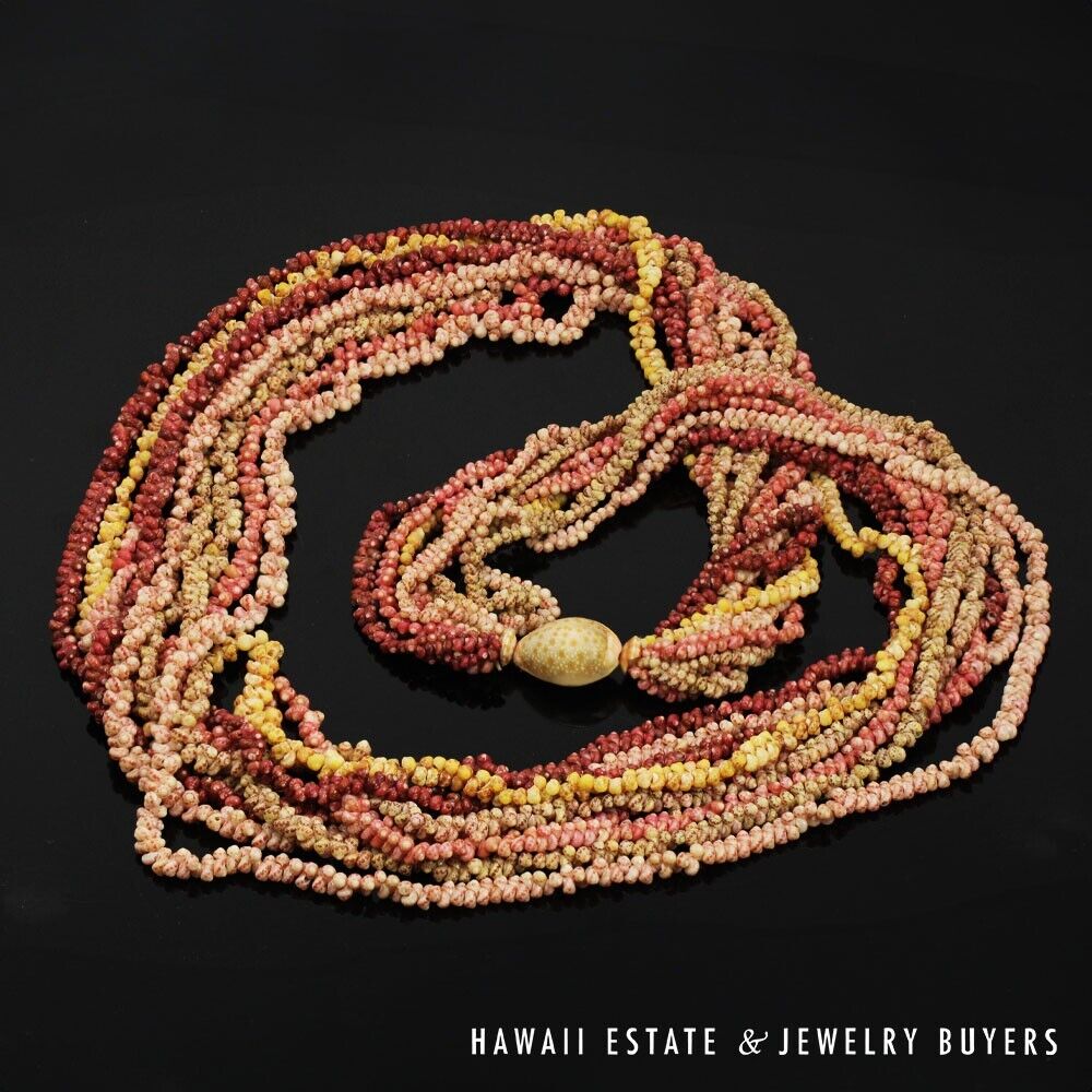 Ni'ihau Shell Lei Multi-Strand Maunaloa Kahelelani Kamoa Multi-Color 35 Inch